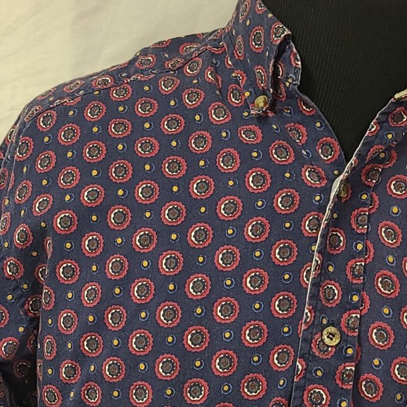 Vtg Catalina Mens Large Blue Red Floral Dots Long Sleeve Button Up Shirt - Picture 3 of 14
